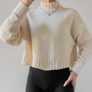 Urban Outfitters Chenille Plush Layered Mock Turtleneck Sweater In Cream Size M